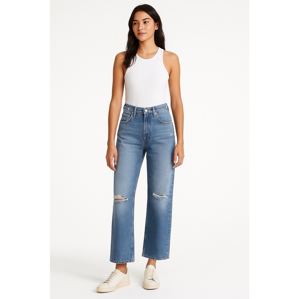 NWT Edwin Kali Ankle jeans High Rise Quest Blue Wide Leg Distress 26x27 Made USA